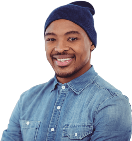 Smiling African American Man in Denim and Hat Transparent Background