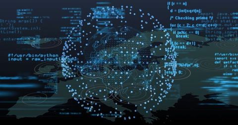 Digital Globe of Network Nodes with Coding and Landmass Outlines - Download Free Stock Images Pikwizard.com