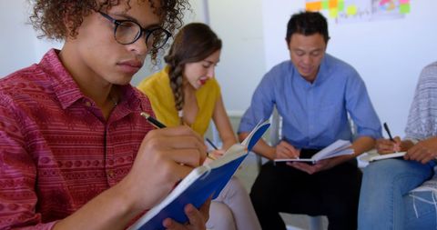 Diverse Students Collaborating in Study Session Classroom