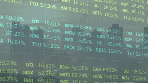 Financial Data and Graphs Overlay on Cityscape