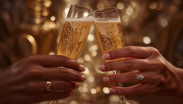 Elegant Toast with Champagne Flutes at Romantic Dinner