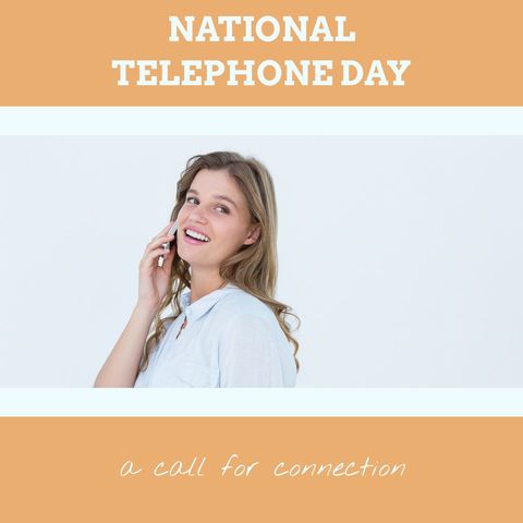 Happy Woman Celebrating National Telephone Day Talking on Smartphone - Download Free Stock Templates Pikwizard.com
