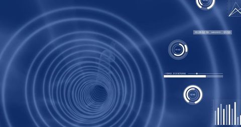 Digital data processing analytics interface on blue background