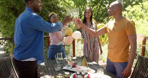 Friends Celebrating Birthday with Toast Outdoors