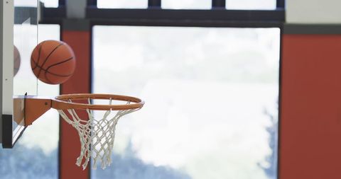 Close-Up Basketball Swish on Indoor Court