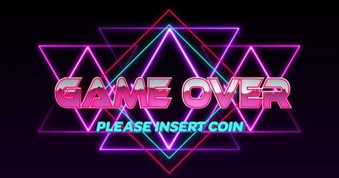 Retro arcade game over screen with neon triangles