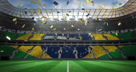 Brazilian Flag Celebration in Stadium with Colorful Confetti - Download Free Stock Images Pikwizard.com
