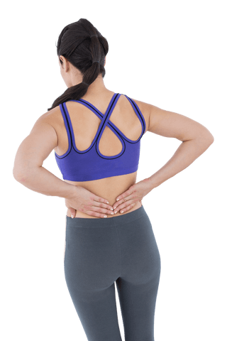 fit transparent woman with sportswear holding back in pain - Download Free Stock Videos Pikwizard.com