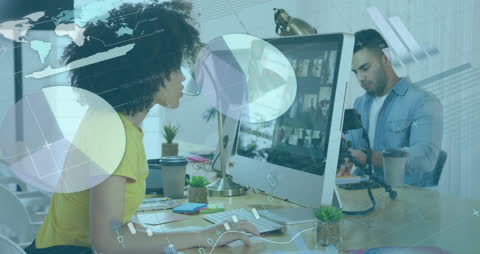 Business Team Working on Digital Interface Global Data