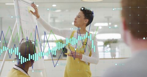 Businesswoman Analyzing Financial Data in Office Presentation