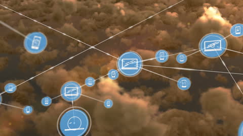 Digital Network Technology Concept Over Cloudy Sky