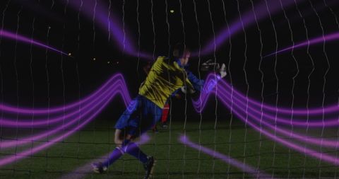 Dramatic soccer match with neon sport effects