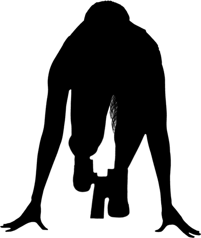 Transparent silhouette of male runner ready to start