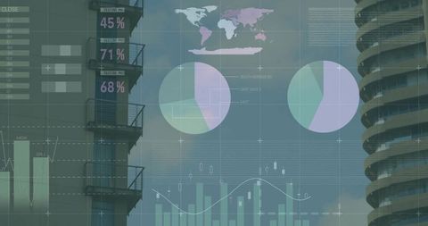 Futuristic Data Visualization over Urban Architecture Concept