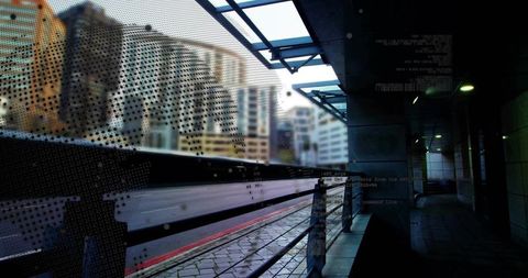 Blurred commuter train on modern urban rail platform