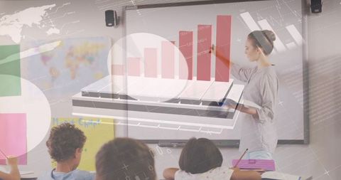 Female teacher integrating technology in classroom learning