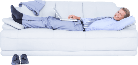 Relaxed Businessman Lying on Couch with Laptop Smiling Transparent Background - Download Free Stock Videos Pikwizard.com