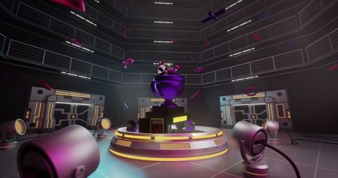 Futuristic Neon Gaming Stage with Spotlight Effects