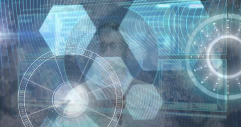 Digital Data Projection over Businessman Analyzing Concepts