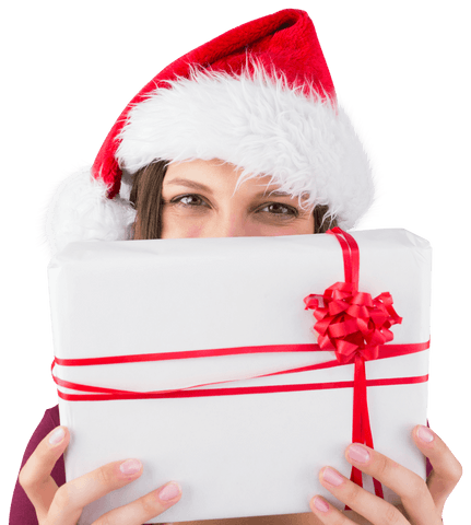 Transparent Holiday Festivities Young Woman Christmas Gift Box