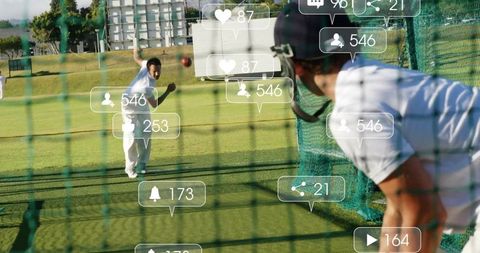 Cricket training session with digital interaction icons