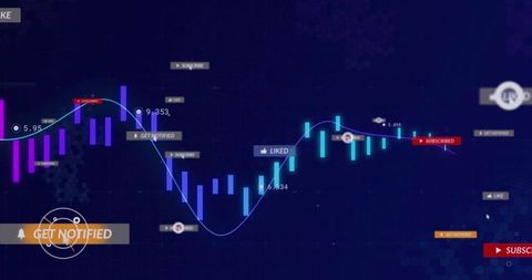 Digital interface displaying fluctuating analytics with interactive buttons