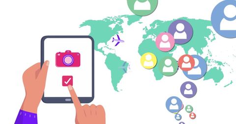 Tablet Interaction with World Map and Social Media Icons - Download Free Stock Images Pikwizard.com