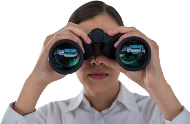 Businesswoman Looking Through Pair of Transparent Binoculars - Download Free Stock Videos Pikwizard.com