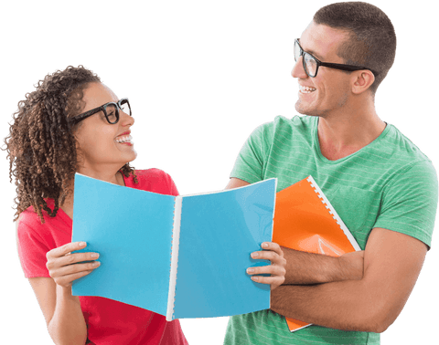 Smiling Colleagues in Glasses Sharing Notebooks on Transparent Background - Download Free Stock Videos Pikwizard.com