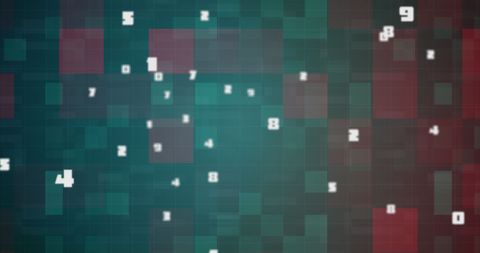 Abstract digital numbers on flickering pixel grid background