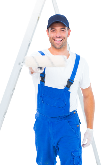 Smiling Handyman Using Paint Roller on Transparent Background - Download Free Stock Videos Pikwizard.com