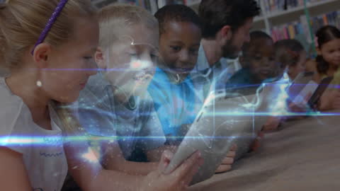 Children in Library Utilizing Digital Tablets