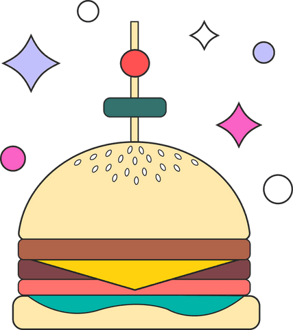Flat design hamburger with geometric decor on transparent
