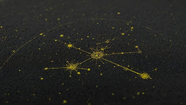 Golden Constellation Network on Dark Grainy Panel Abstract Geometric Starry Metallic Tech Texture