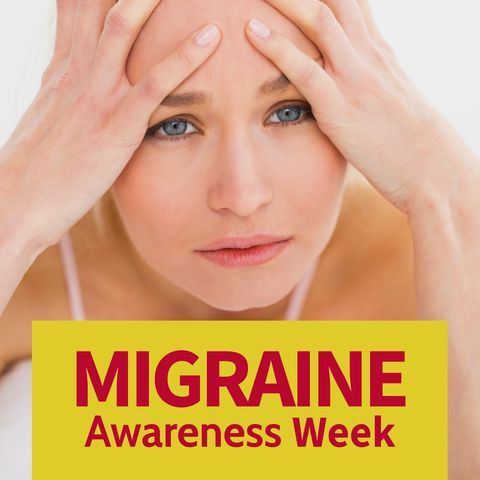 migraine awareness campaign with woman in pain holding her head - Download Free Stock Templates Pikwizard.com