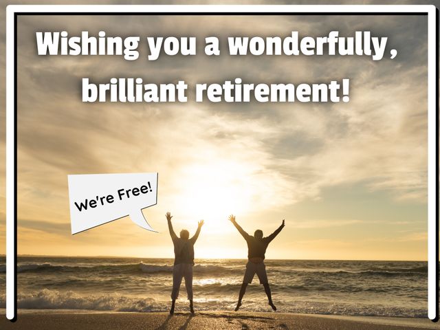 Senior Couple Jumping at Beach Celebrating Retirement - Download Free Stock Templates Pikwizard.com