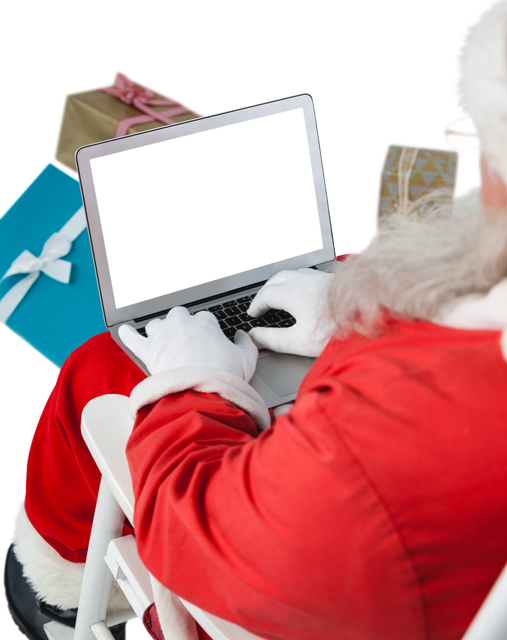 Santa Claus Using Laptop with Transparent Background, Isolated - Download Free Stock Videos Pikwizard.com