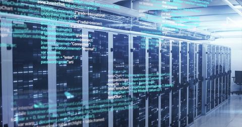 Data Processing in a Server Room with Digital Overlay - Download Free Stock Images Pikwizard.com
