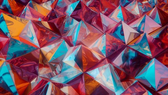 Vibrant faceted pyramids with marbled hues