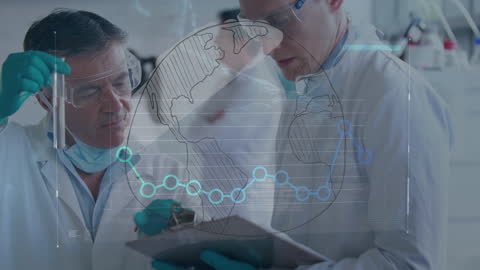 Multicultural Scientists Analyzing Data Digital Interface in Laboratory