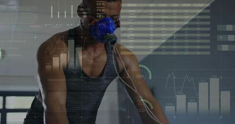 Athlete Using Respiratory Mask with Data Analytics in Gym