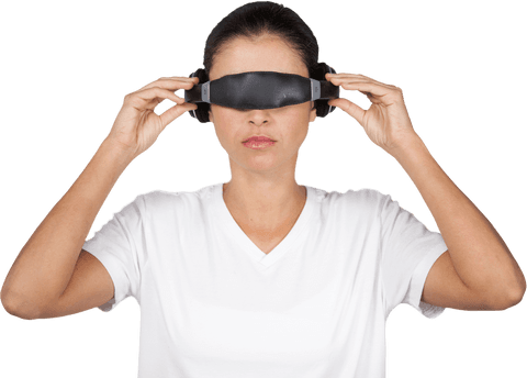 young woman wearing black virtual reality gaming glasses on transparent background - Download Free Stock Videos Pikwizard.com