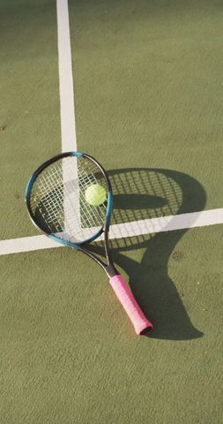 Tennis Racket and Ball on Court in Sunlight - Download Free Stock Images Pikwizard.com