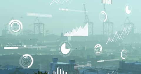 Futuristic Data Visualizations Over Urban Skyline - Download Free Stock Images Pikwizard.com