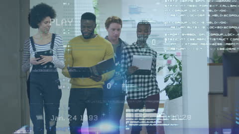 Team Collaborating on Data Analysis with Futuristic Interface