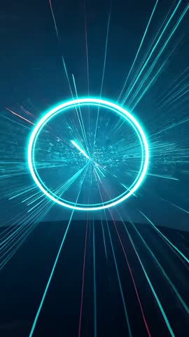 Rotating Cyan Ring Opening with Pulsing Light Rays | Futuristic Vertical Motion Graphic