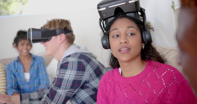 Group of Friends Experiencing Virtual Reality Together Indoors - Download Free Stock Images Pikwizard.com