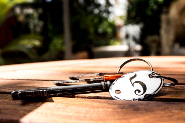 Vintage Keys with Number 5 Tag on Wooden Table - Download Free Stock Images Pikwizard.com