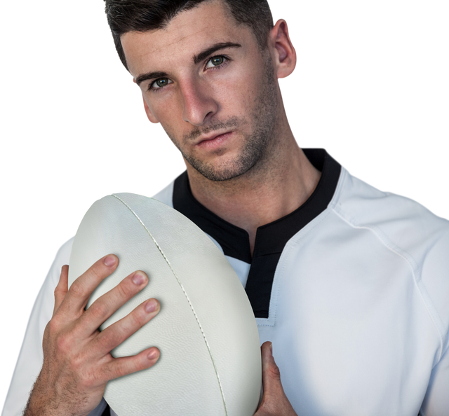 Portrait of Focused Rugby Player Holding Rugby Ball on Transparent Background - Download Free Stock Videos Pikwizard.com