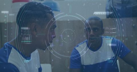 High-tech data analysis in sports locker room setting